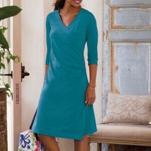 Soft Surroundings Where Anywhere Faux Wrap Ruched Side Midi Dress, Size S